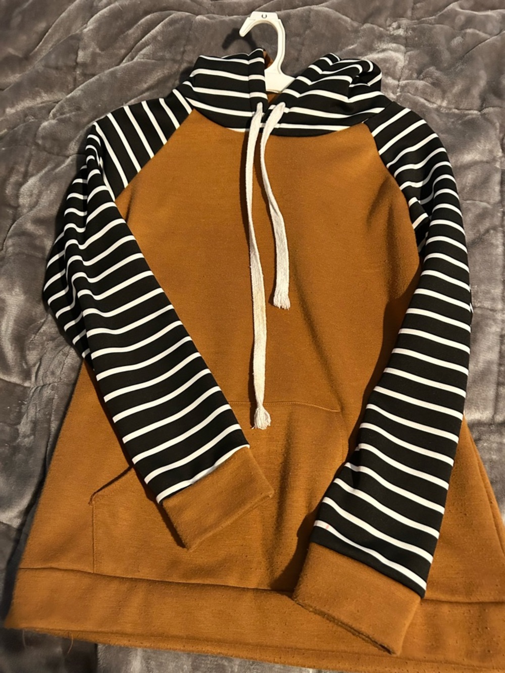 Cozy mustard color block striped pullover sweater/hoodie